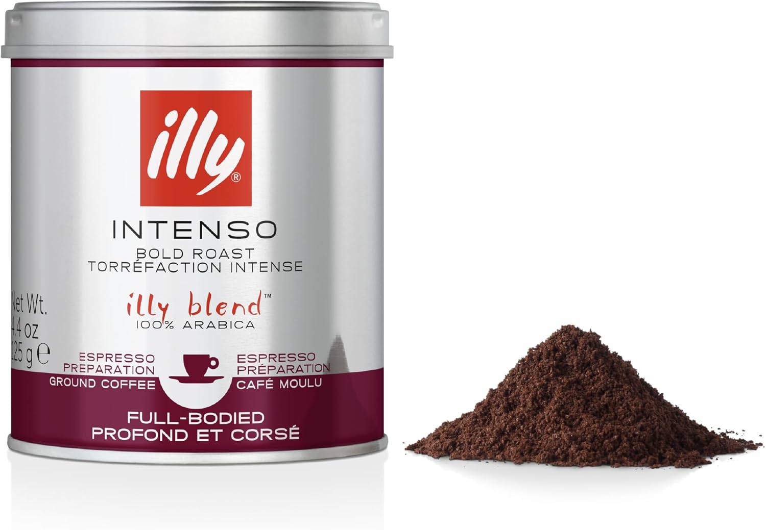 illy - Intenso Ground Coffee - Dark Roast - 100% Arabica Beans - Ideal for Espresso Preparation - 125g Tin