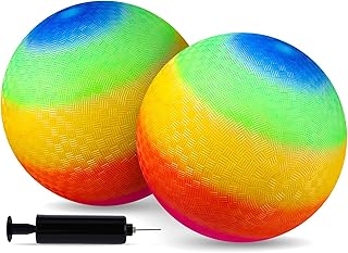 LovesTown 2PCS Large Playground Balls, 18" Bouncing Kickballs with Pump Large Rubber Balls Backyard Play Balls for Toddlers Kids Gifts Indoor Outdoor