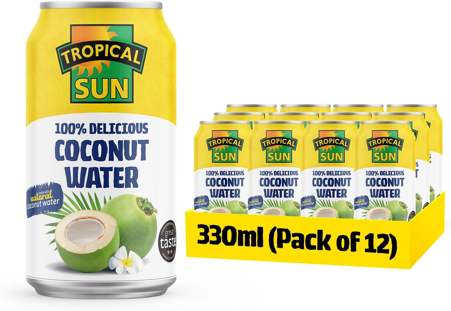 Tropical Sun 100% Delicious Coconut Water, 330millilitres (Pack of 12) for Instant Refreshment
