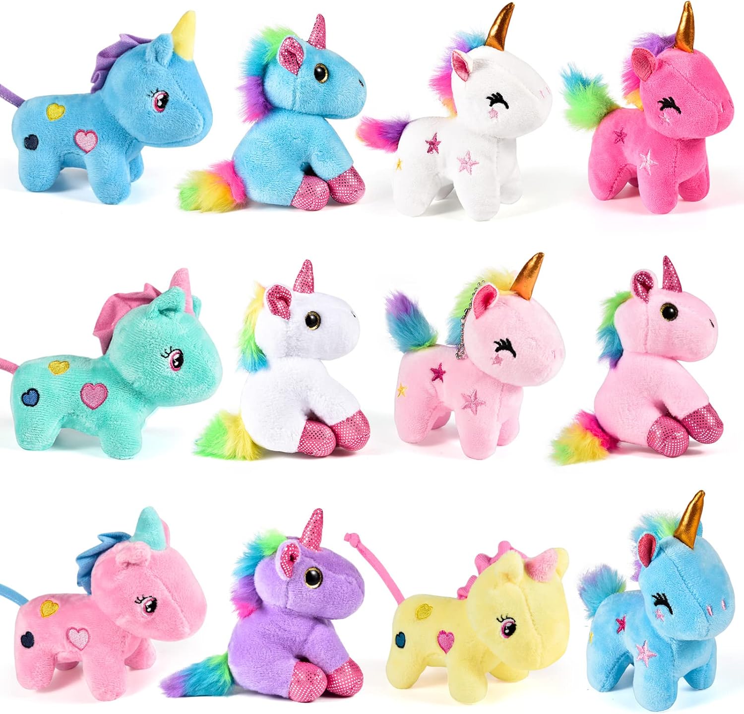 12Pcs Mini Plush Unicorn Stuffed Animals Unicorn Party Favors Bulk Toys Assortment 4.8" Inch Keychain Goodie Bag Stocking Stuffers Fillers Kid Girl Birthday Gift Carnival Prize, Unicorns Party Favors