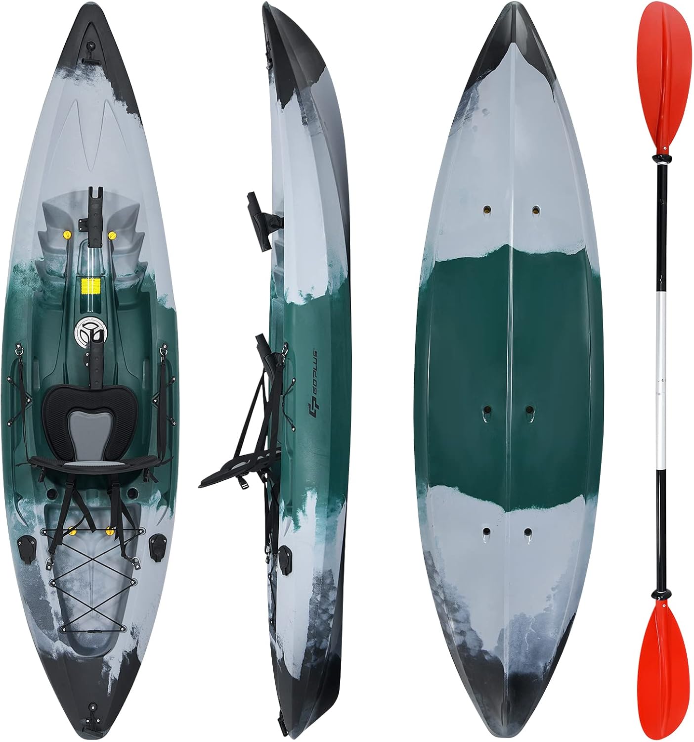Goplus Sit-on-Top Fishing Kayaks for Adults, 9.7 FT One Person Recreational Touring Kayak W/Aluminum Paddle, 4 Fishing Rod Holders, Padded Seat, Lightweight Kayak for Lake, River, Ocean