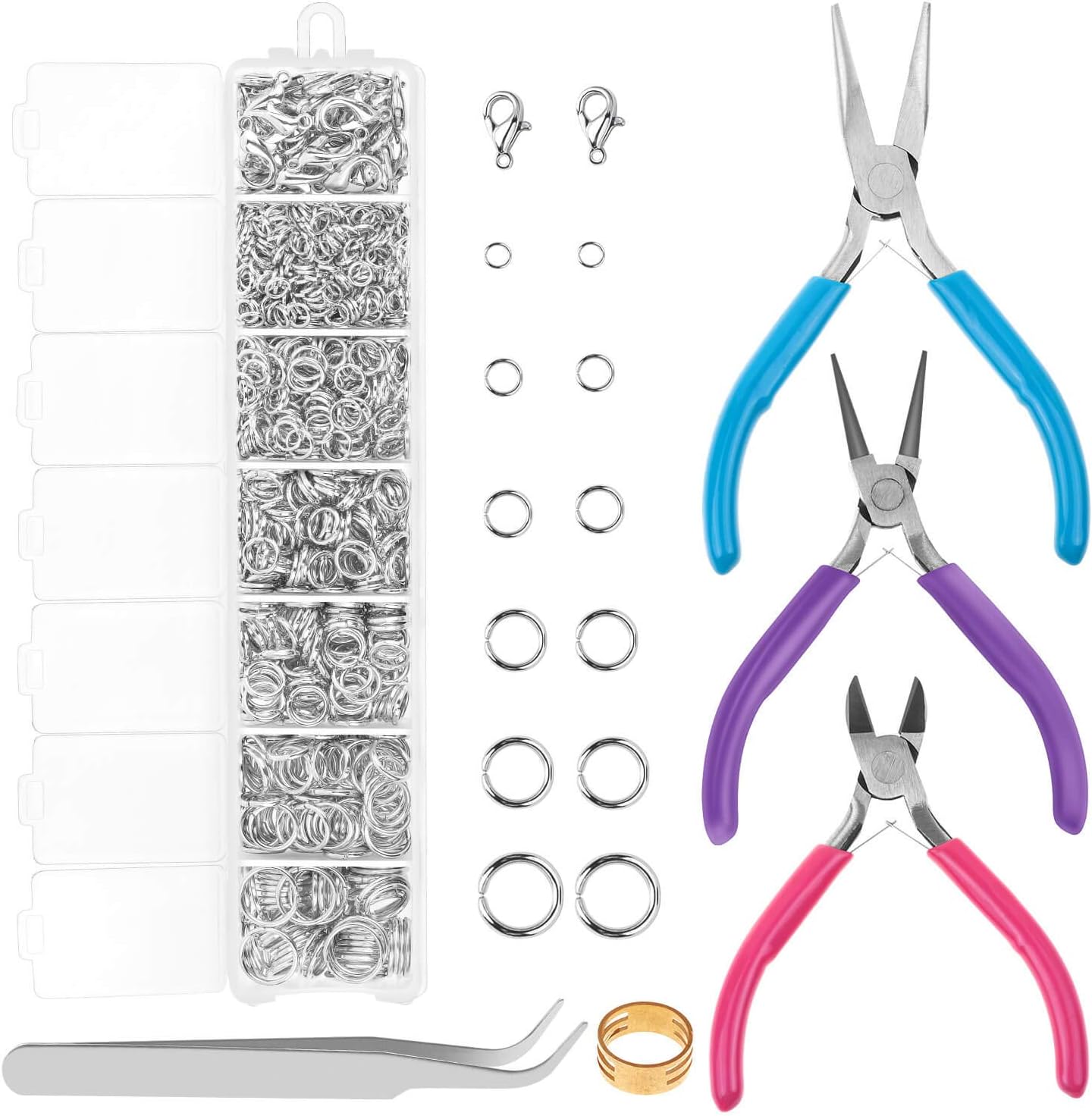 Cridoz Jewelry Repair Kit with 1520 Silver Jump Rings and 3Pcs Pliers for Earrings, Necklaces, Rings, Bracelets