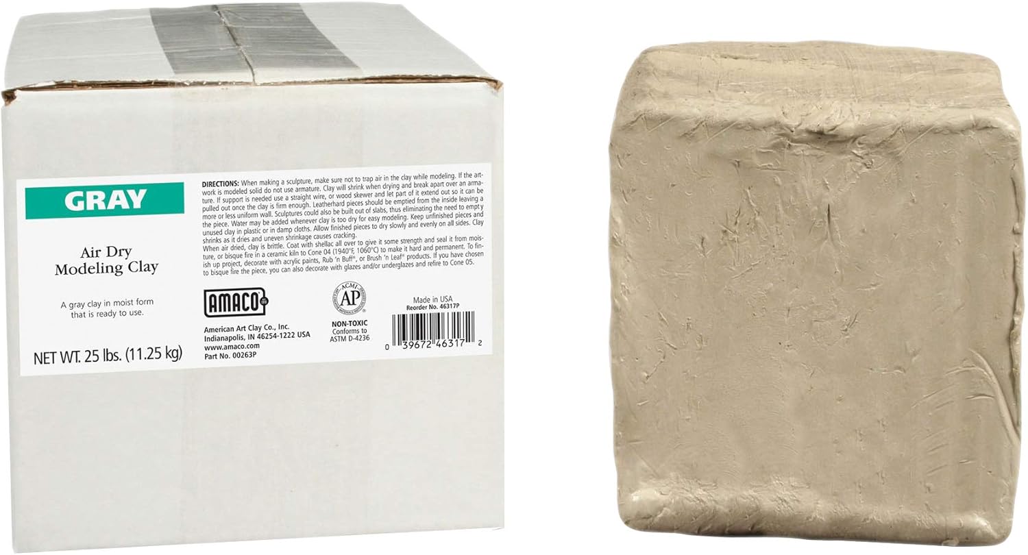 AMACO AMA46317P Air Dry Clay, Gray, 25 lbs.