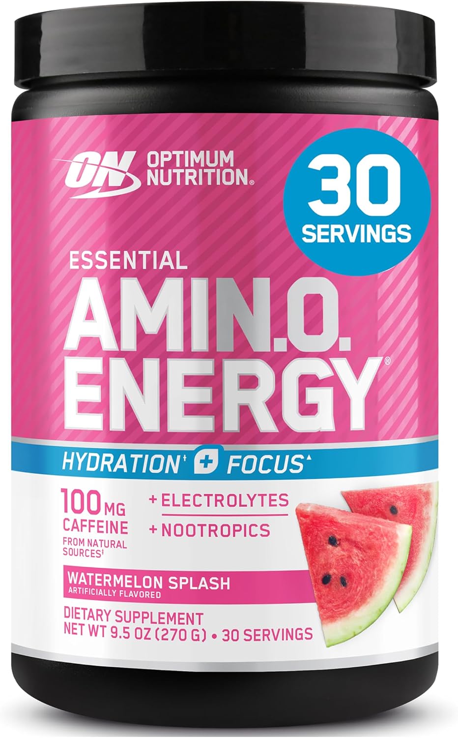 Optimum Nutrition Amino Energy Powder Plus Focus, Watermelon, 9.5 Oz