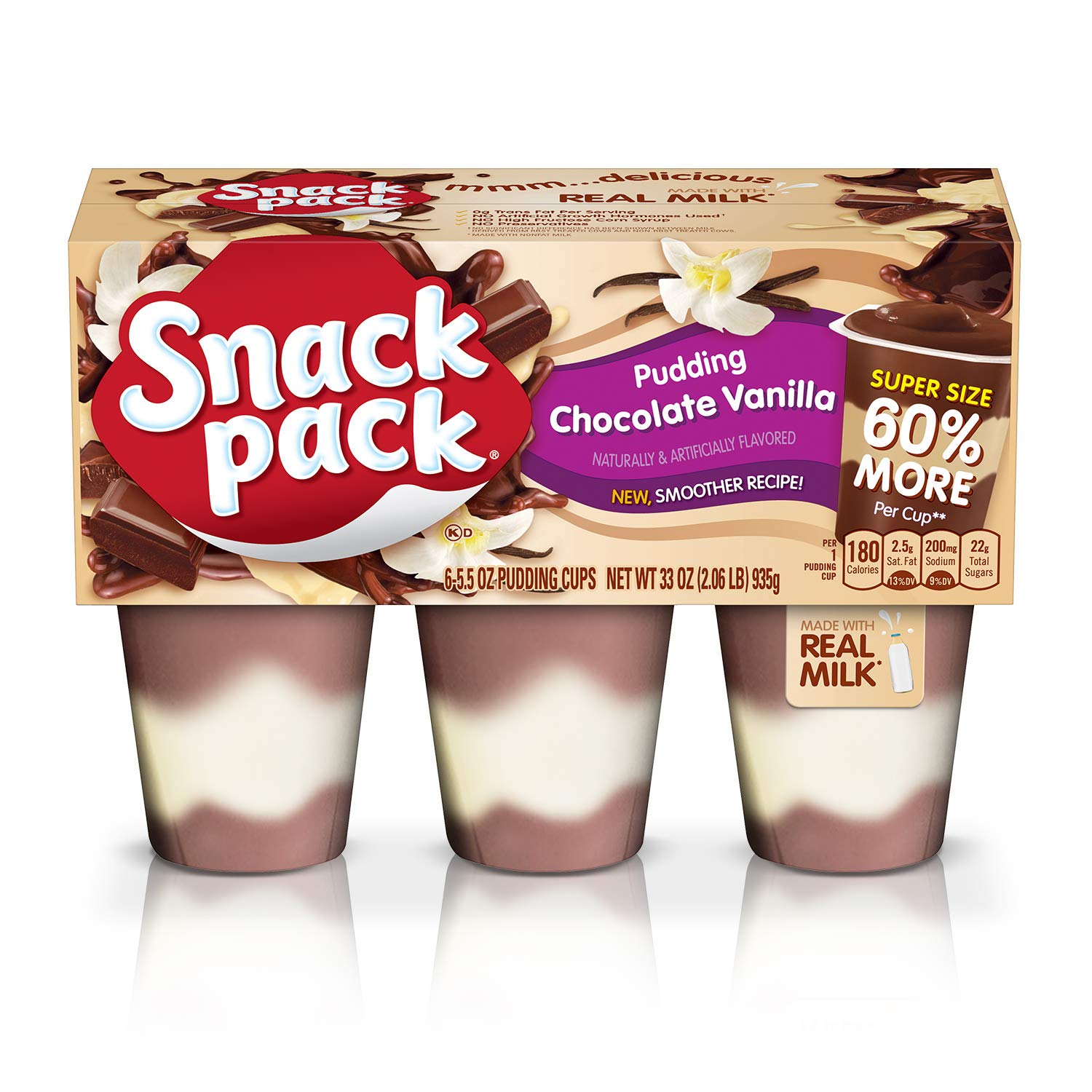 Snack Pack Super Size Chocolate Vanilla Flavored Pudding Cups, 5.5 oz., 6-Count (Pack of 8)