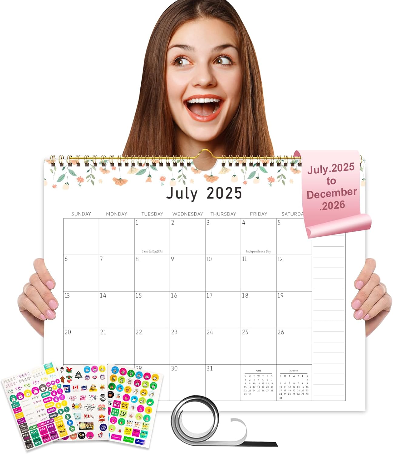 Gannyfer Calendar 2025-2026 , 18 Monthly Desktop/Wall Calendar, July 2025 to Dec 2026, Magnetic Fridge Calendars, 14" x 11" , Perfect Wall Planner for Organizing in Your Family, School or Office (3 Stickers Included)