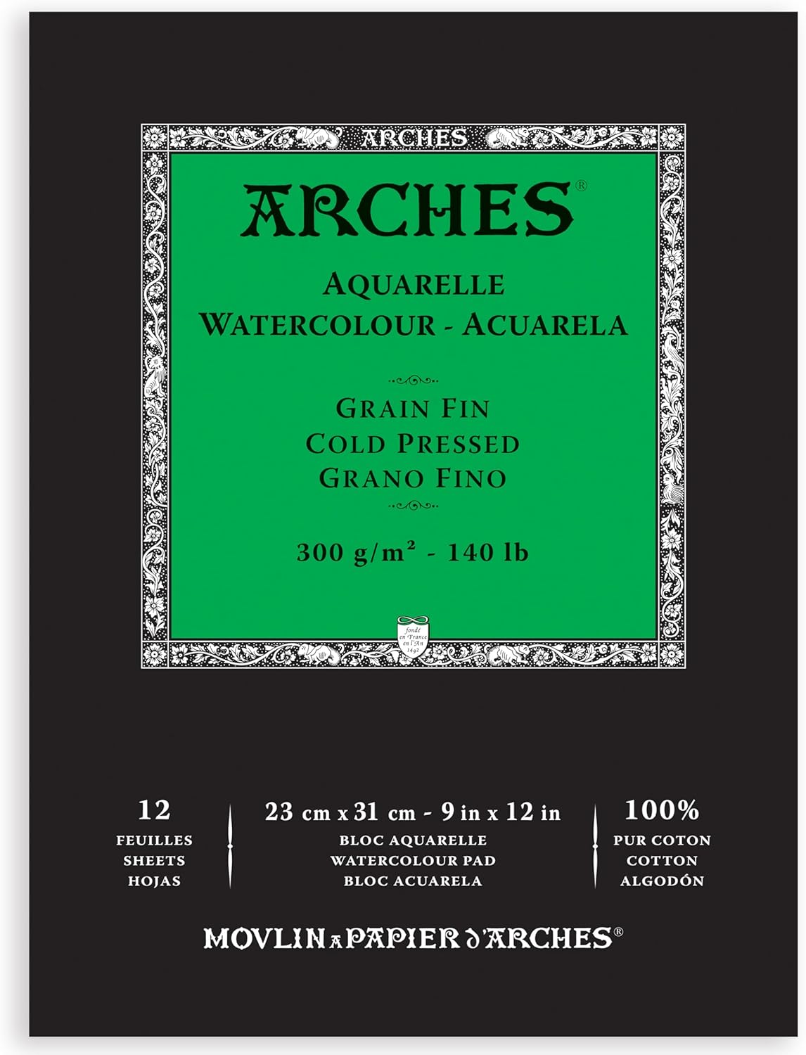 Arches Watercolor Pad, Cold Press, 9x12 inches, 12 Sheets - Professional Art Paper for Watercolor Gouache Ink Acrylic