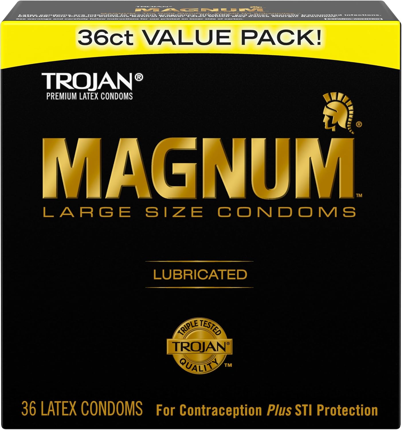 TROJAN Magnum Lubricated Large Condoms, Comfortable and Smooth Lubricated, America’s Number One Condom, 36 Count Pack