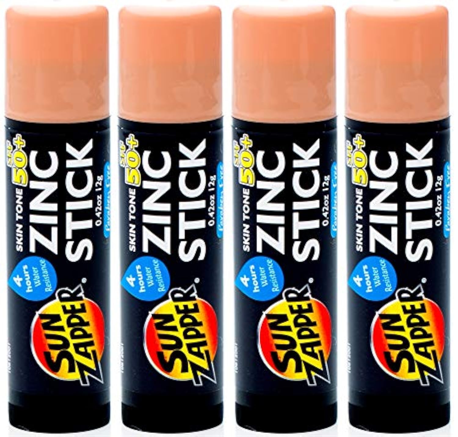 Sun Zapper Zinc Sunscreen Stick Light Skin Tone 4-Pack SPF 50+ – Tinted Mineral Sunscreen Sticks for Face, Water Resistant Sunblock, Travel Size 12g (0.42 oz) each, Australian Made