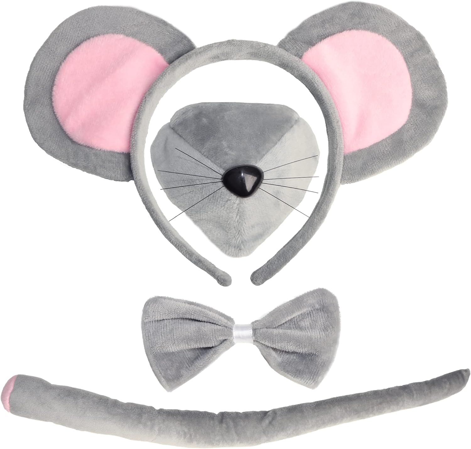 Mouse Costume Accessory Set- Mouse Ears Headband Tail Nose and Bow Tie Set…