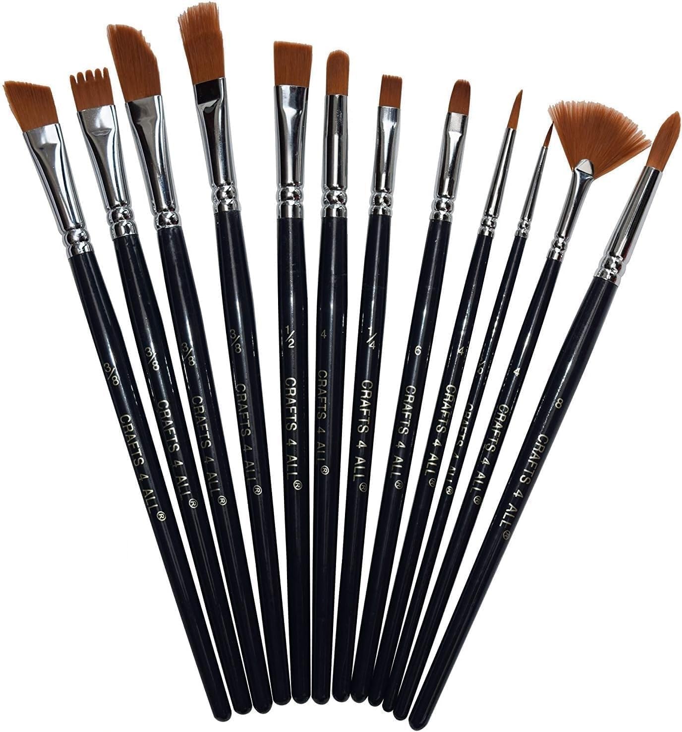 Crafts 4 All Paint Brushes 12 Set Professional Paint Brush Round Pointed Tip Nylon Hair Artist Acrylic Brush for Acrylic Watercolor Oil Painting