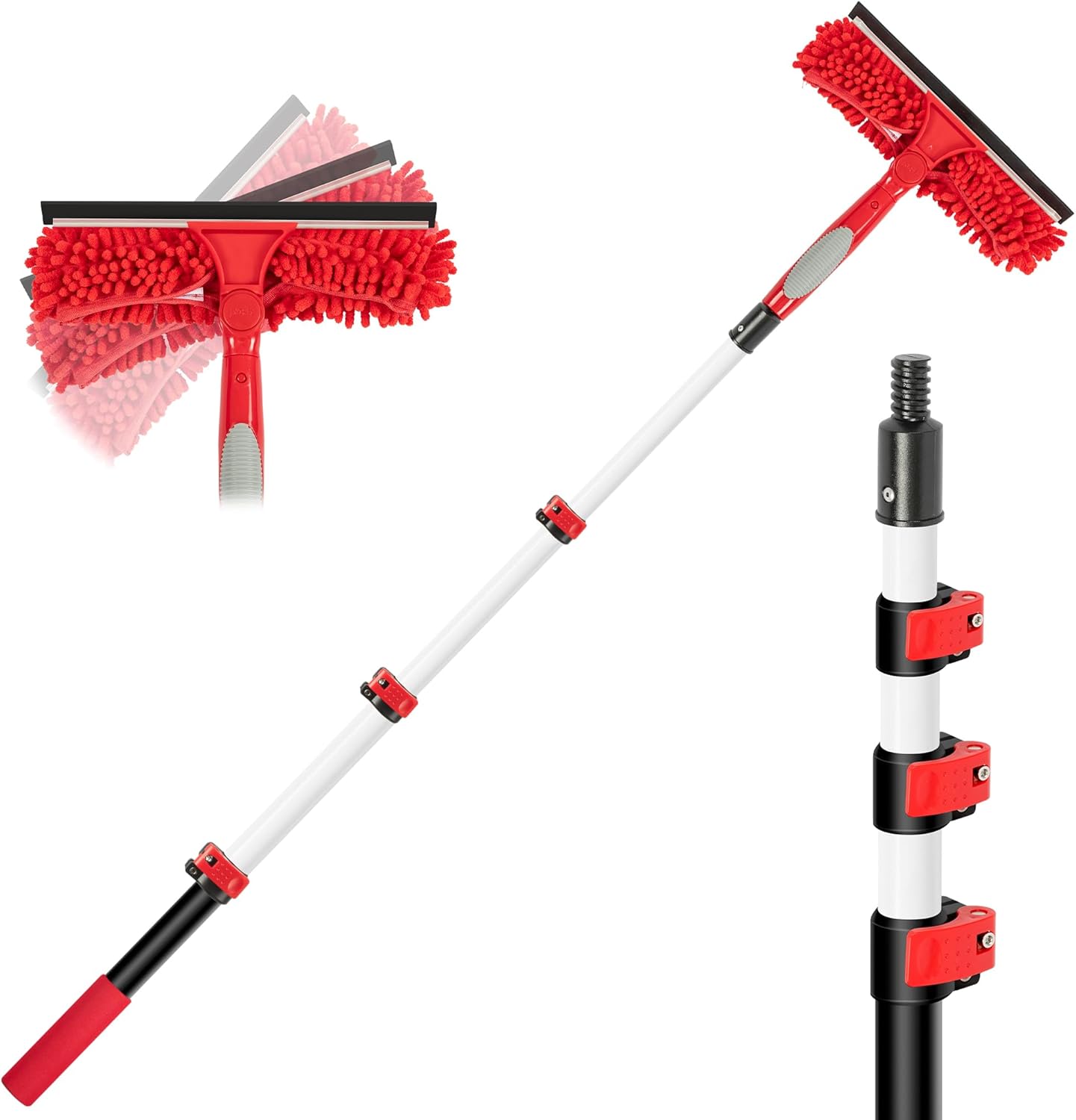 2-4 FT Window Squeegee with Extension Pole, Window Cleaning Kit with Telescoping Pole, Window Washing Kit with Long Handle for High Outside, 10 FT Reach Window Cleaner Tool