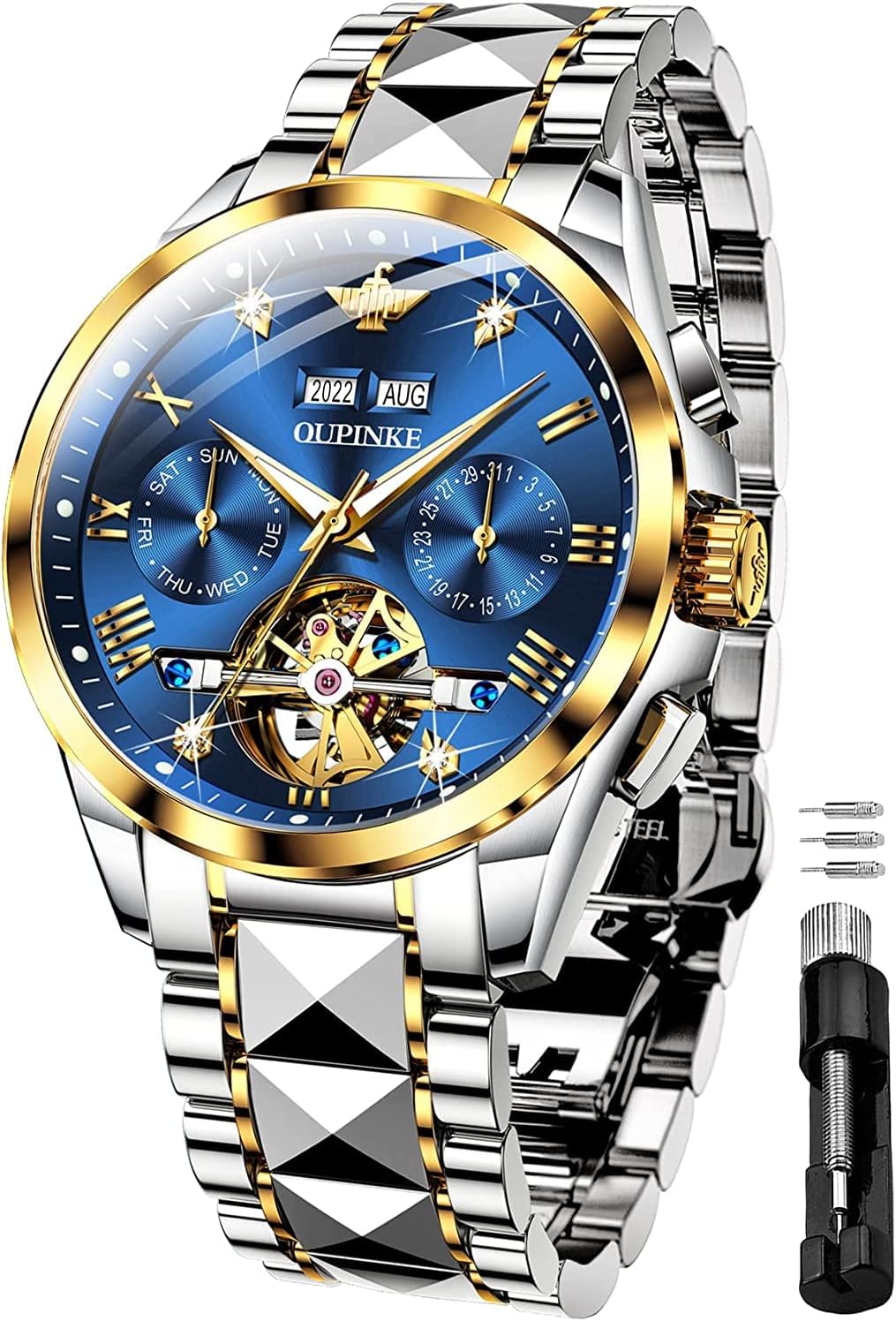 OUPINKE Watches for Men Automatic Skeleton Self Winding Dress Wrist WatchBusiness Waterproof Luminous Tungsten…