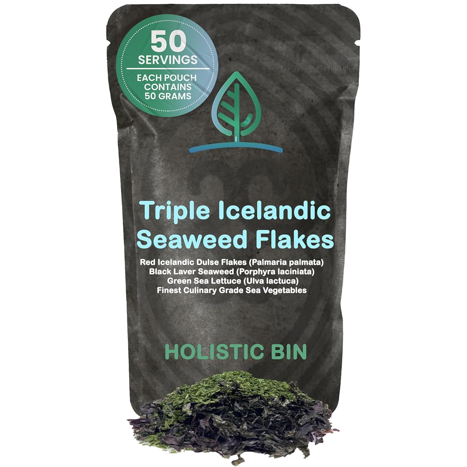 Organic Seaweed Flakes by Holistic Bin | Wild Harvested in Ireland | Red Atlantic Dulse, Black Nori, & Green Sea Lettuce | Dried Seaweed for Miso Soup, Salads, Seasoning, & Smoothies | Rich in Iodine