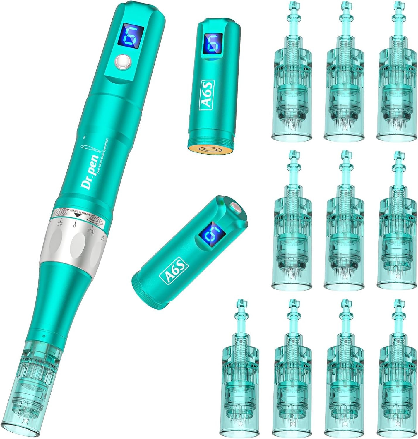 Dr.Pen A6S Microneedling Pen Micro Needling Treatment Tool Kit for Skincare Professional Microneedle Machine in 6 Speeds Adajustable with 5 pcs 16-Pin 5 pcs 36-Pin Cartridges Wireless