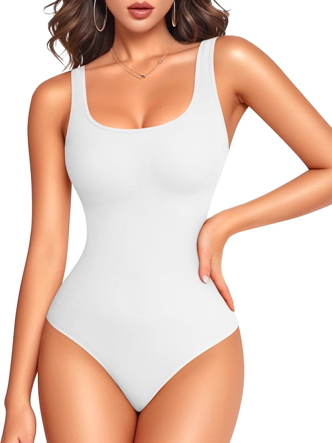 LODAY Bodysuits for Women Scoop Neck Body Suits Sleeveless Double Lined Bodysuit Tank Top