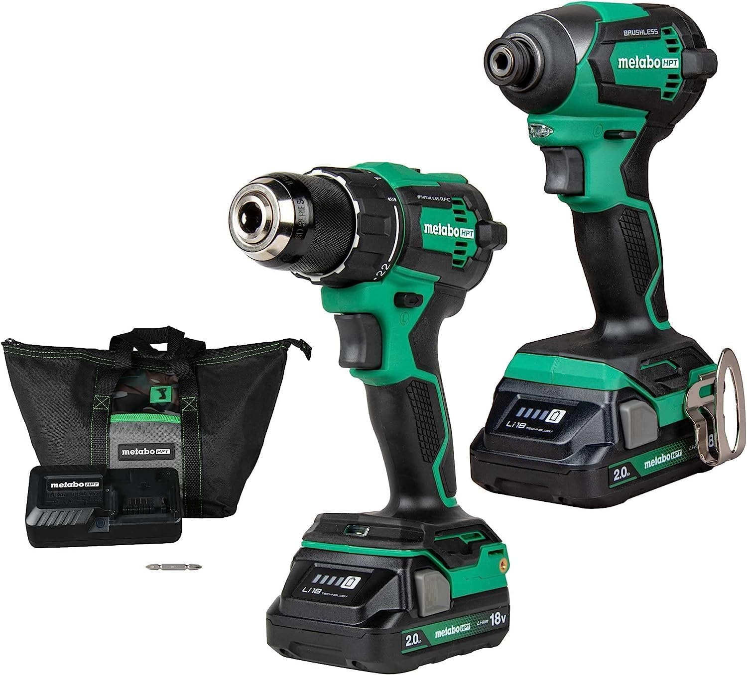 Metabo HPT 18V MultiVolt Cordless Brushless Driver Drill & Impact Driver Combo Kit, Power Tool Kit, 2 Lithium-Ion Metabo HPT Batteries and Charger, High Torque, Compact Lightweight Design, KC18DEXQB