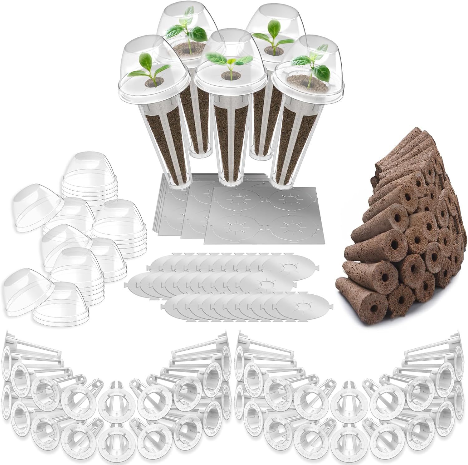 202pcs Hydroponic Pods Kit for AeroGarden, Ahopegarden, Grow Anything Kit for Indoor Garden Growing System Seed Pod Kit Includes 50 Grow Sponges, 50 Grow Baskets, 50 Grow Domes, 52 Stickers