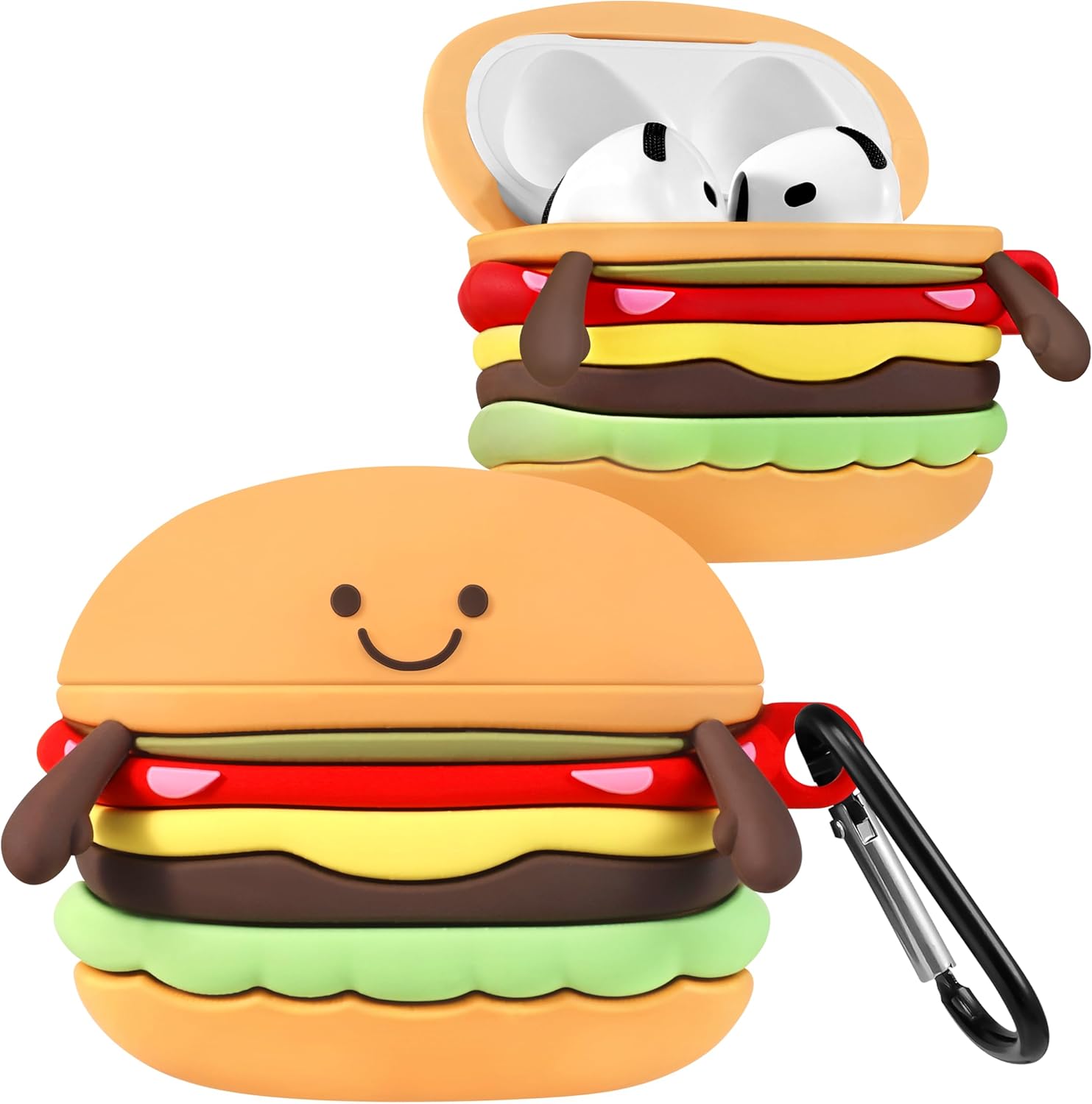 Boaretiu for Airpods 4 Case 2024 Cute Cartoon Kawaii - Funny 3D Soft Silicone Hamburger Design Cover with Carabiner Stylish for Boys Girls Teens Women for Air pods 4