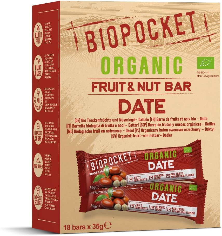 Biopocket Organic Fruit and Nut Bars, Date (18 x 35g)