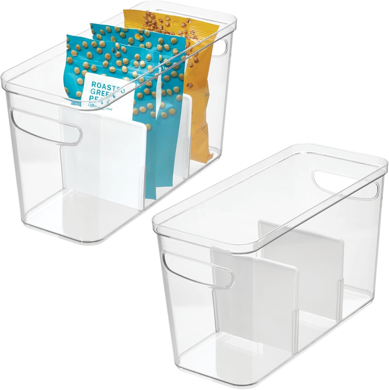 iDesign 3-Section Divided Pantry Organizer Bin for Kitchen Storage - Set of 2 - Clear/Matte White