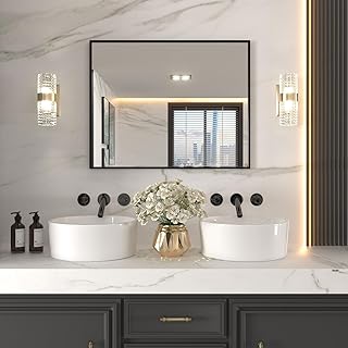 LOAAO 40"X32" Black Rectangle Bathroom Mirror Wall, Matte Black Aluminum Alloy Frame, Tempered Glass, Hangs Vertically or Horizontally, Easy to Install
