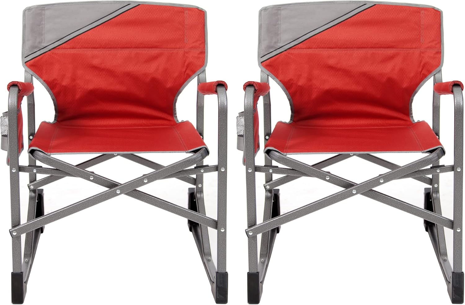 MacSports MacRocker Outdoor Foldable Rocking Chair | Portable, Collapsible, Springless Rockers with Rust-Free Anti-Tip Guards for Camping Fishing Backyard | Red (2 Pack)
