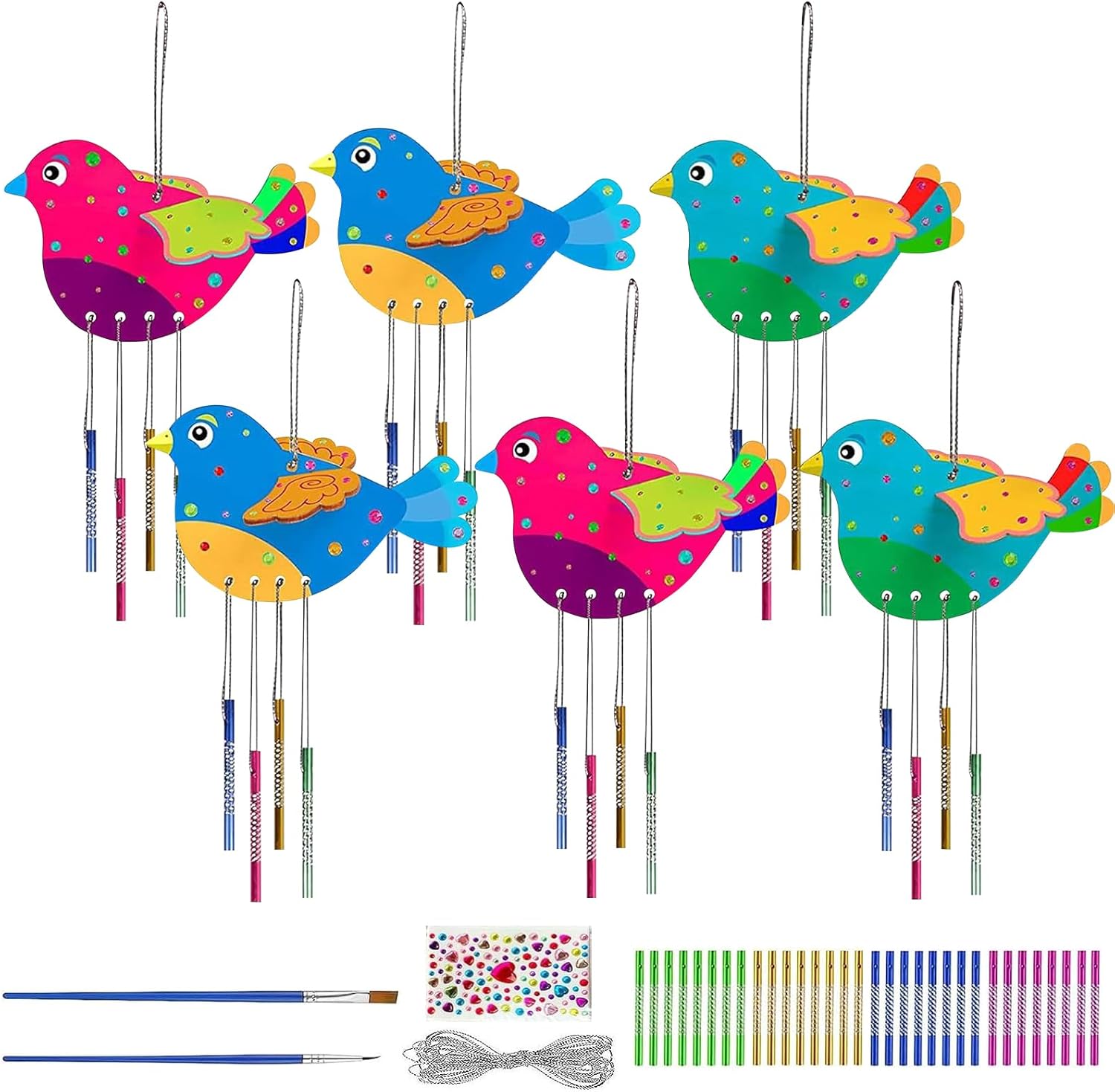 6 Pack Bird Wind Chime Kit Bird House Kits For Kids Musical Chime Kits Wind Chime Set For Kids Arts And Crafts Projects Diy Paint Art Activity For Party Decoration Birthday Gifts