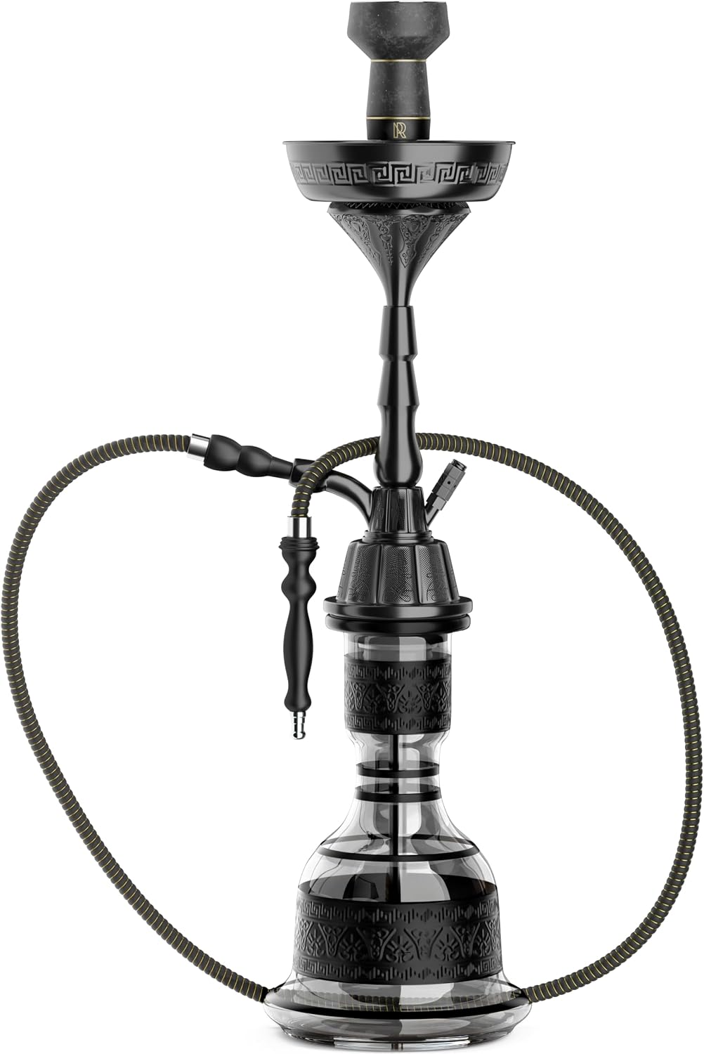 Traditional Hookah Set With Everything – 23in Black Hookah 1 Hose Set with Clay Bowl & Shisha Charcoal Holder - Glass Vase, Classic Hose, EVA Hard Case, Perfect for Home & Parties - Hookah Machine