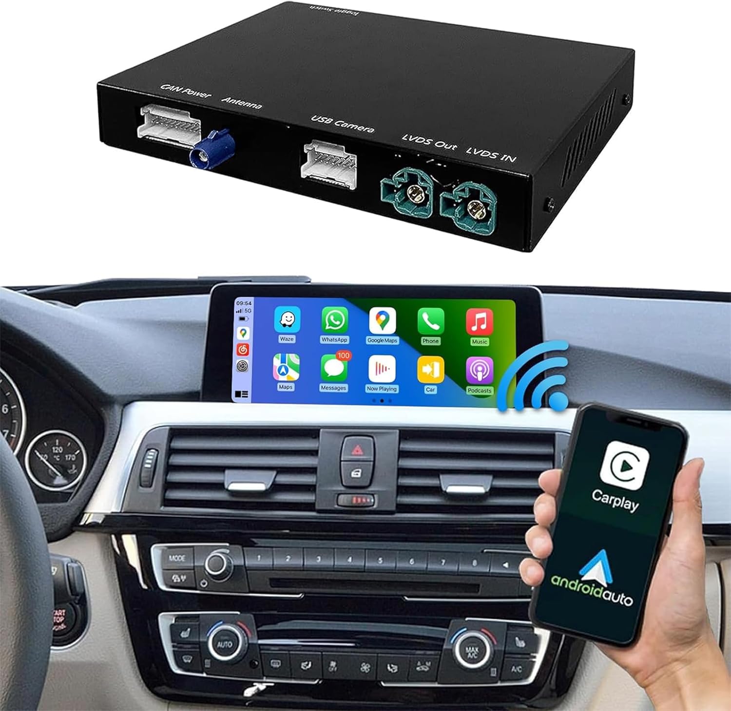 Road Top Wireless Carplay Android Auto for BMW NBT System 3 4 5 6 7 Series X1 X3 X4 X5 X6 2012-2016, Support Mirrorlink, GPS/Navigation, Rear View Camera, YouTube