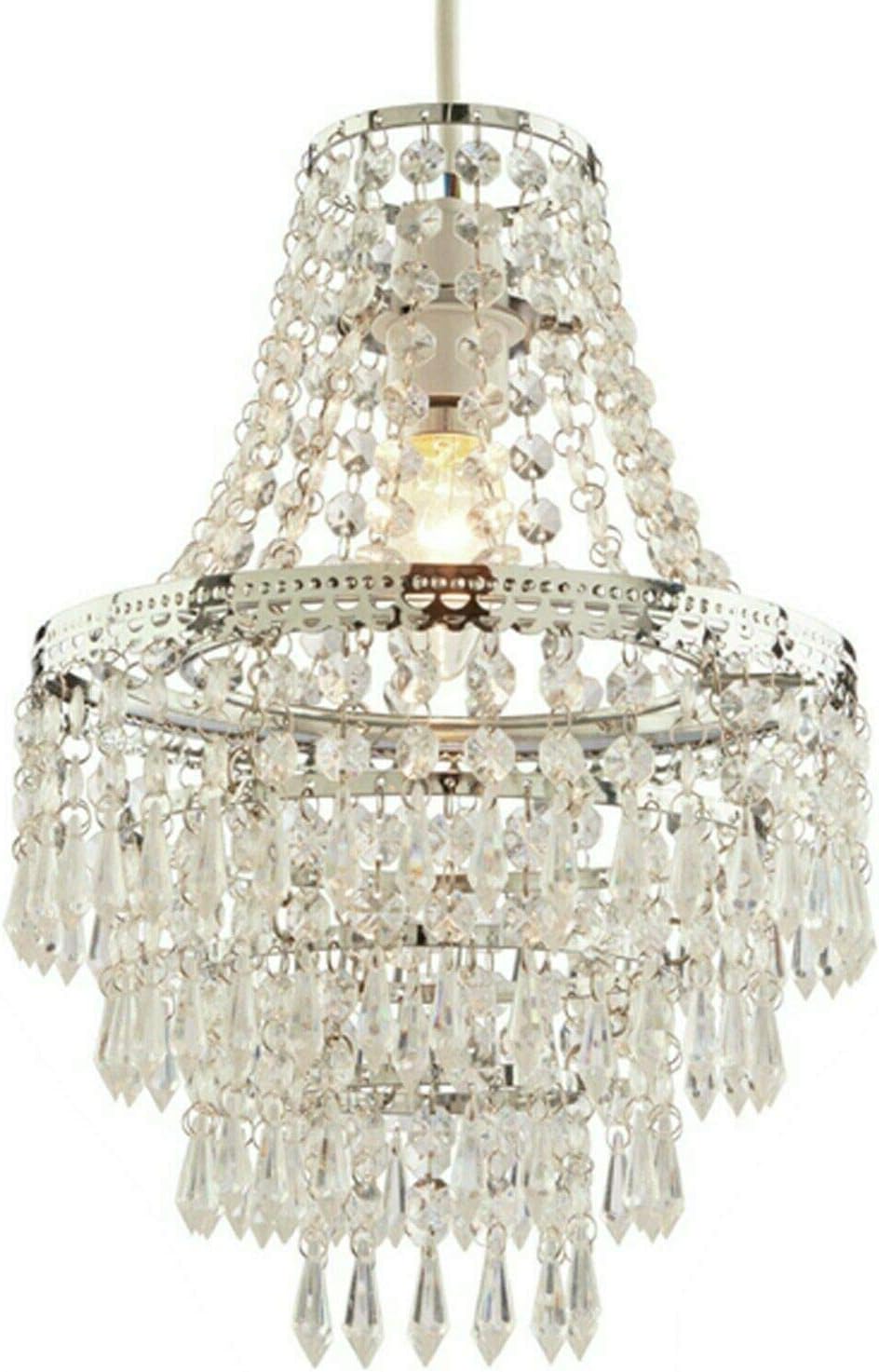 HOMION Chandelier Style Ceiling Light Shade Droplet Pendant Acrylic Crystal Bead Luxury Easy Fit Moroccan Marrakech Moda Spiral Gem Choose Design (Terri 5 Tier)