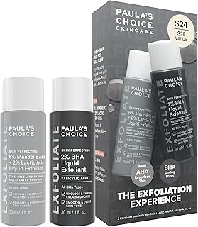 Paula's Choice Exfoliation Kit, 2% BHA Liquid & 6% Mandelic Lactic Acid AHA Exfoliants, for Clogged & Enlarged Pores, Rough & Bumpy Texture and Uneven Tone, Travel-Size Duo, Fragrance-Free, Set of 2