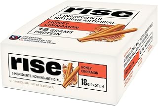 Rise Whey Protein Bars - Honey Cinnamon | Breakfast Bar & Protein Snack 18g Protein 4g Fiber Just 5 Whole Food Ingredients Gluten-Free Soy Free
