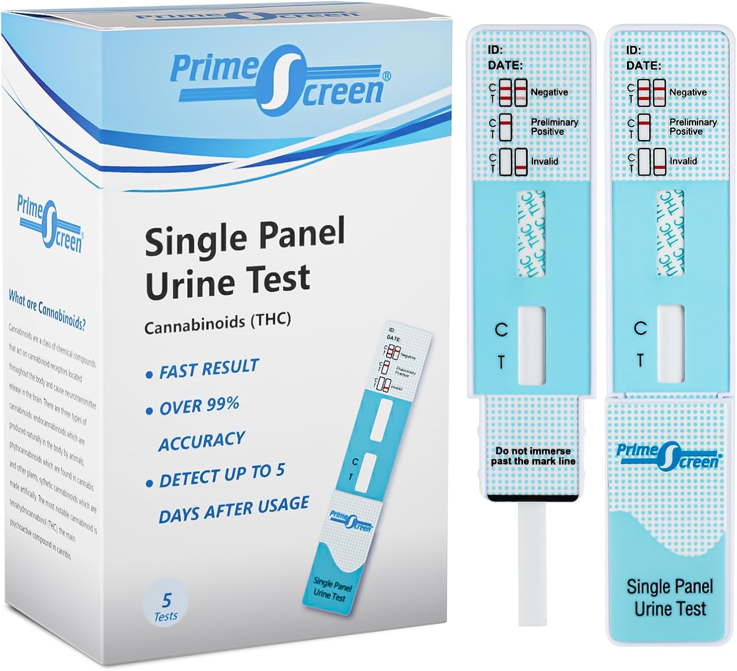 PrimeScreen Drug Testing Kit Marijuana Cannabis Test Drug Test 5 Pack (Expired by 11/2025)