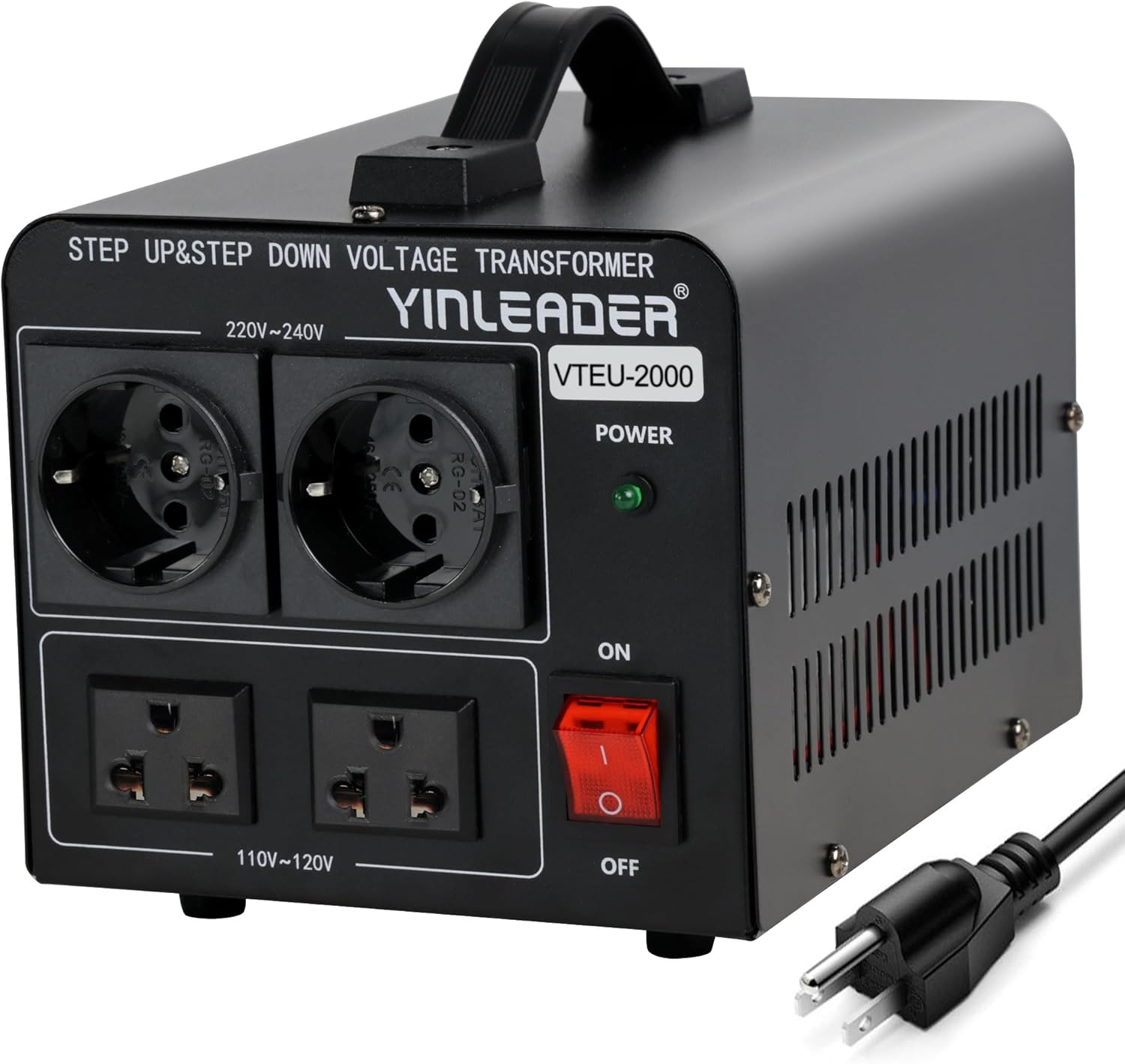 Yinleader 2000W Step Up/Down Transformer,Convert 110/120V to 220/240 Volt OR Convert 220V to 110V Voltage Converter with 2US&2 EU outlets
