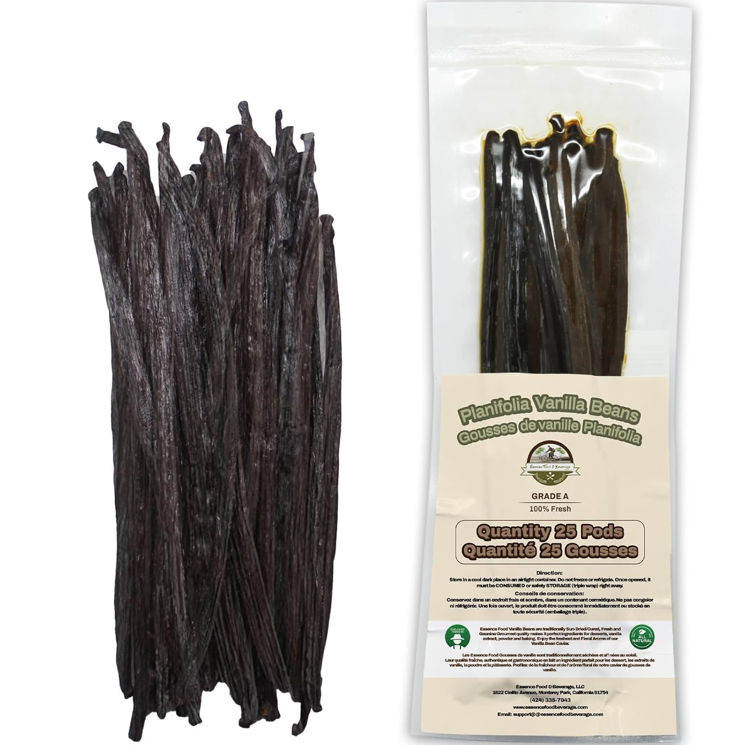 25 Vanilla Beans For Making Vanilla Extract Grade A - NON-GMO Planifolia Vanilla Beans Bulk, 6-8 Inches