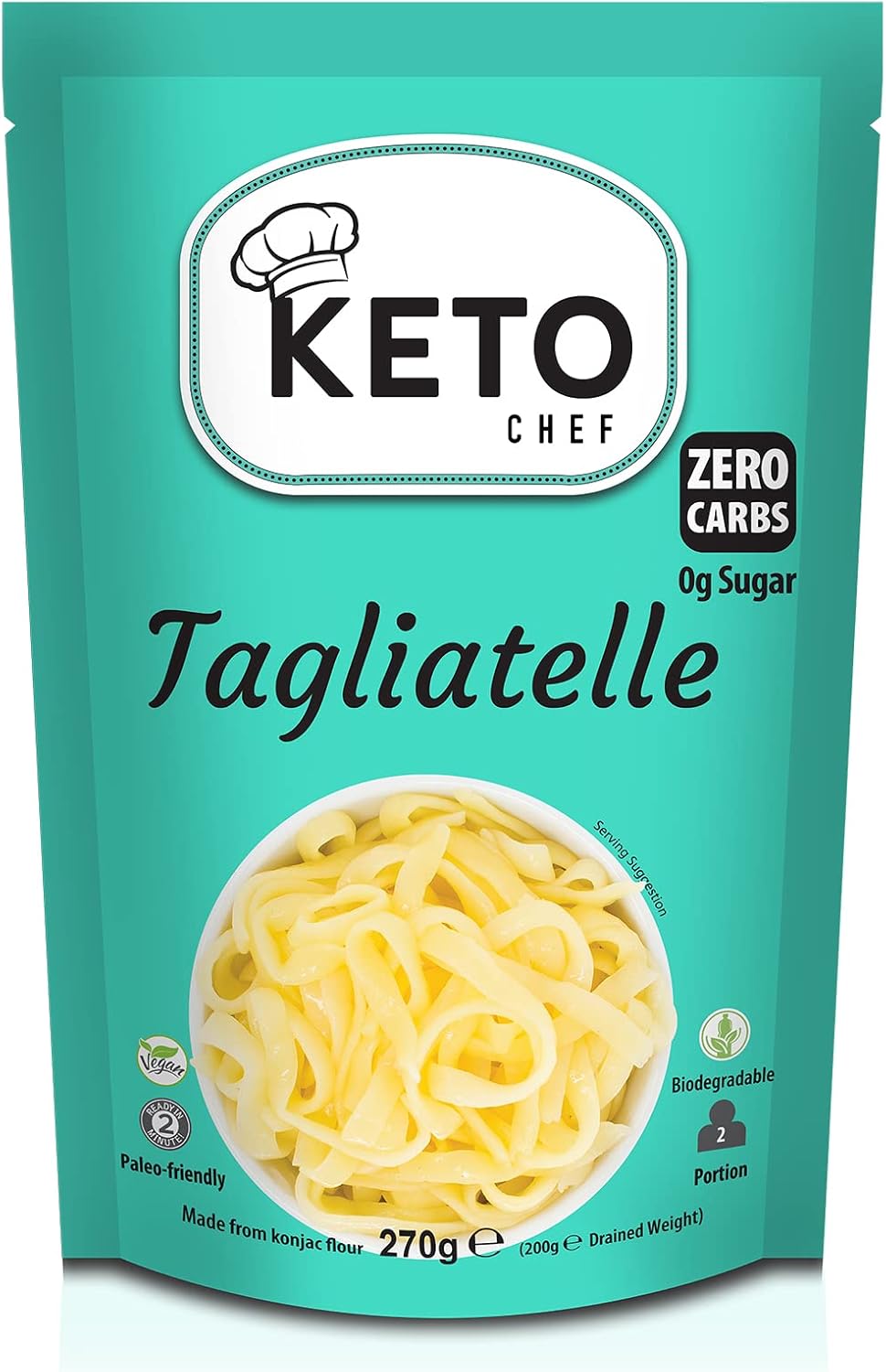 Keto Chef Free-from Konjac Tagliatelle (Pack of 6, 270g) - Vegan & Sugar Free, Made of Konjac Flour Having Zero Carbohydrate & Oat Fiber, Shirataki, Low Carb Tagliatelle Instant Pasta, Ready to Eat