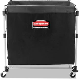 Rubbermaid Commercial Products, Collapsible X Cart, Black, Steel 8 Bushel Bin, Commercial Laundry Cart with Wheels for Hotel/Nursing Home/Home/College Easily Move Laundry/Supplies/Groceries