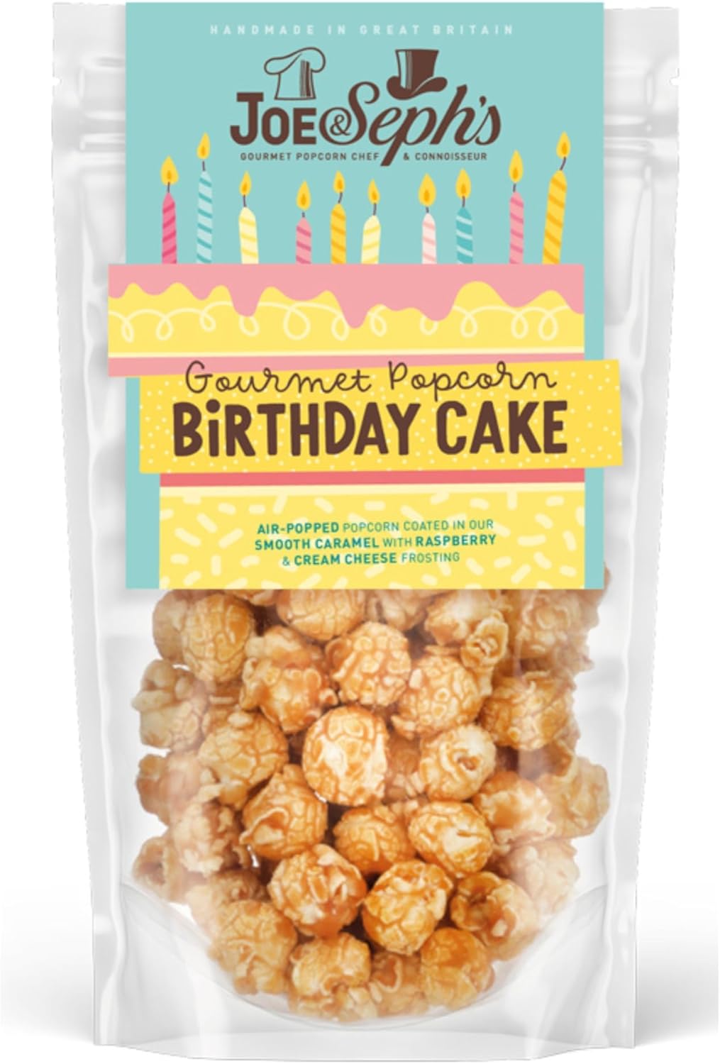 Joe & Seph's Birthday Cake Popcorn (1x70g), gourmet popcorn, on the go snack, sweet popcorn