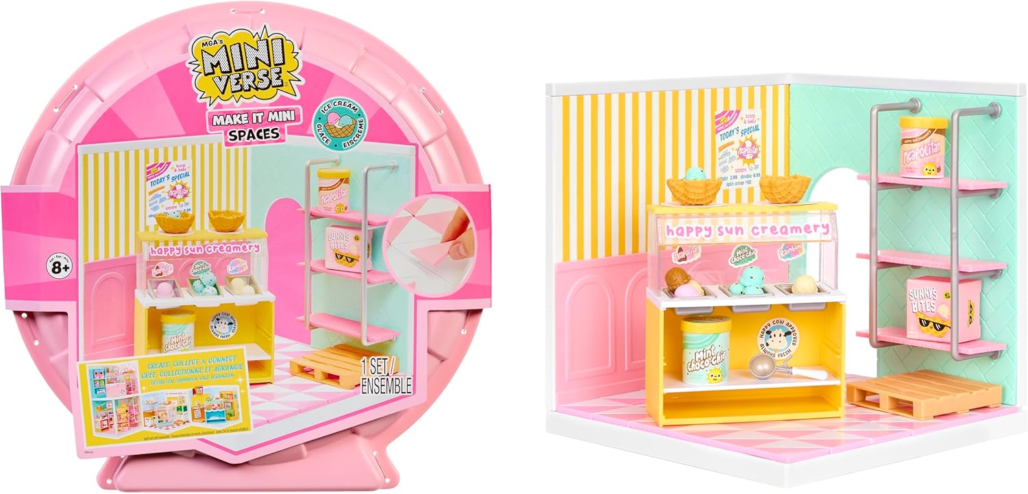 MGA's Miniverse Make It Mini Spaces Ice Cream Shop, Building Set, Customize, DIY Crafts, Rooms, Hobby, Collectors, Display, Gifts, 8+