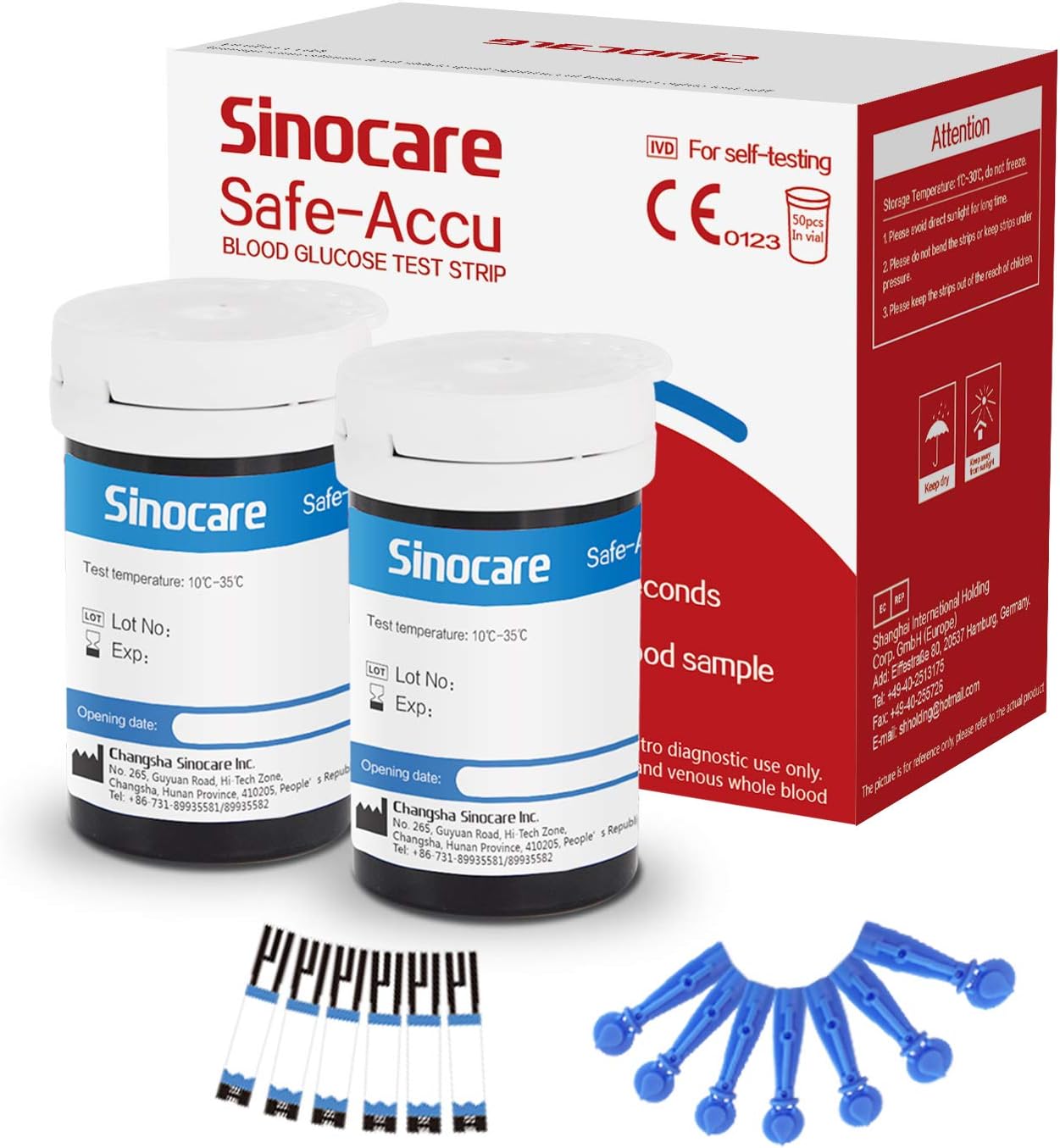 sinocare Diabetes Strips / Blood Glucose Test Strips 50 pcs No Need Code (Only For sinocare Safe Accu Blood Glucose Monitor)