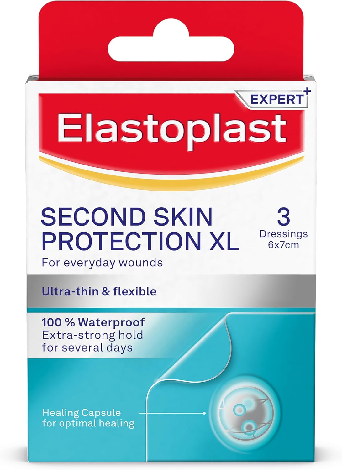 Elastoplast Second Skin Protection Faster Healing XL Dressings (3 Patches), Hydrocolloid Dressings with Advanced and Flexible Protection and Faster Wound Healing, Ultra-Thin and Waterproof
