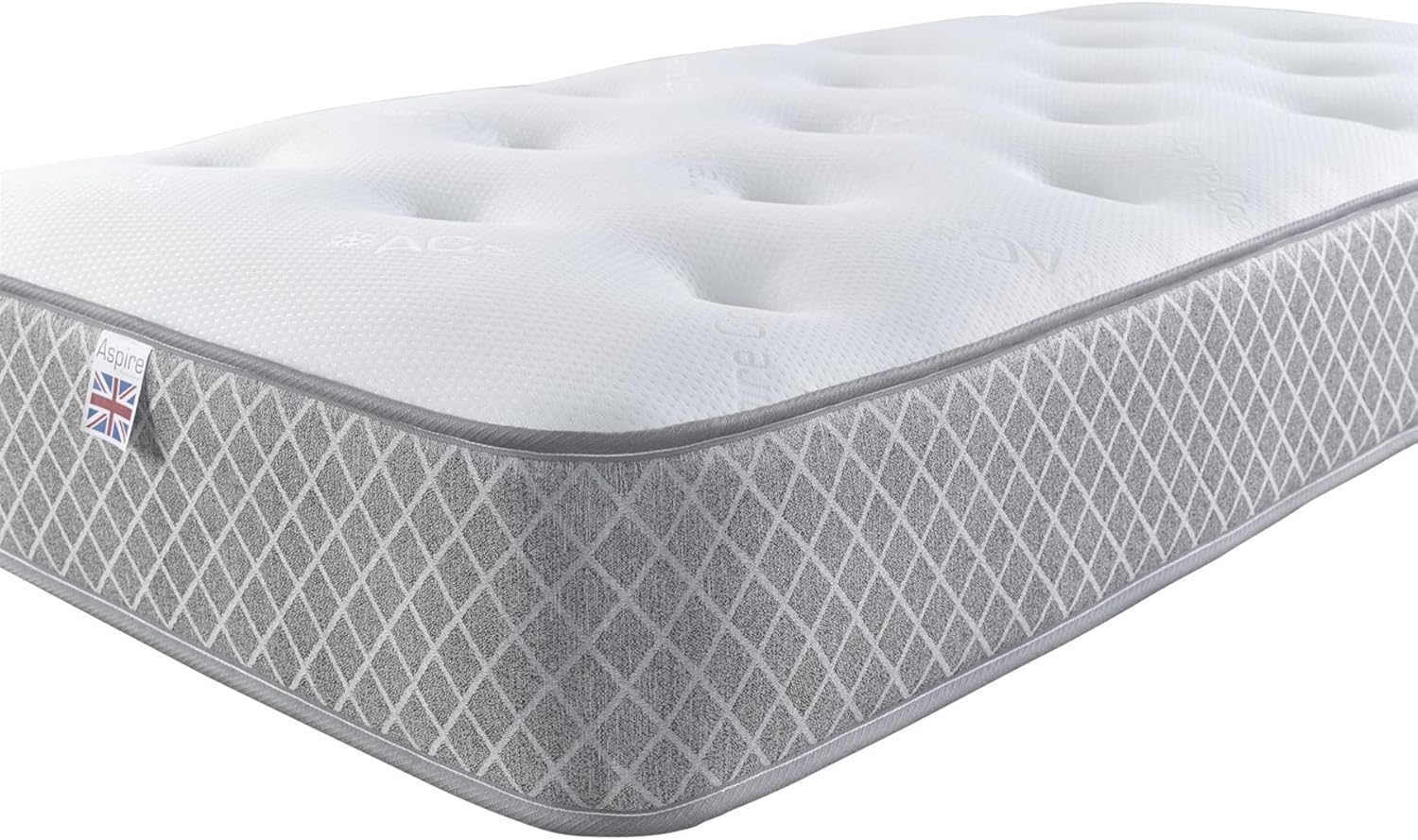 Aspire Beds Quad Comfort Eco Fillings & AC Aspire-Cool Touch Crystal Ortho Luxury Quilted Sleep Surface Hybrid Bonnell Sprung Premium Mattress, Grey Border, 3ft Single (3ft x 6ft3)