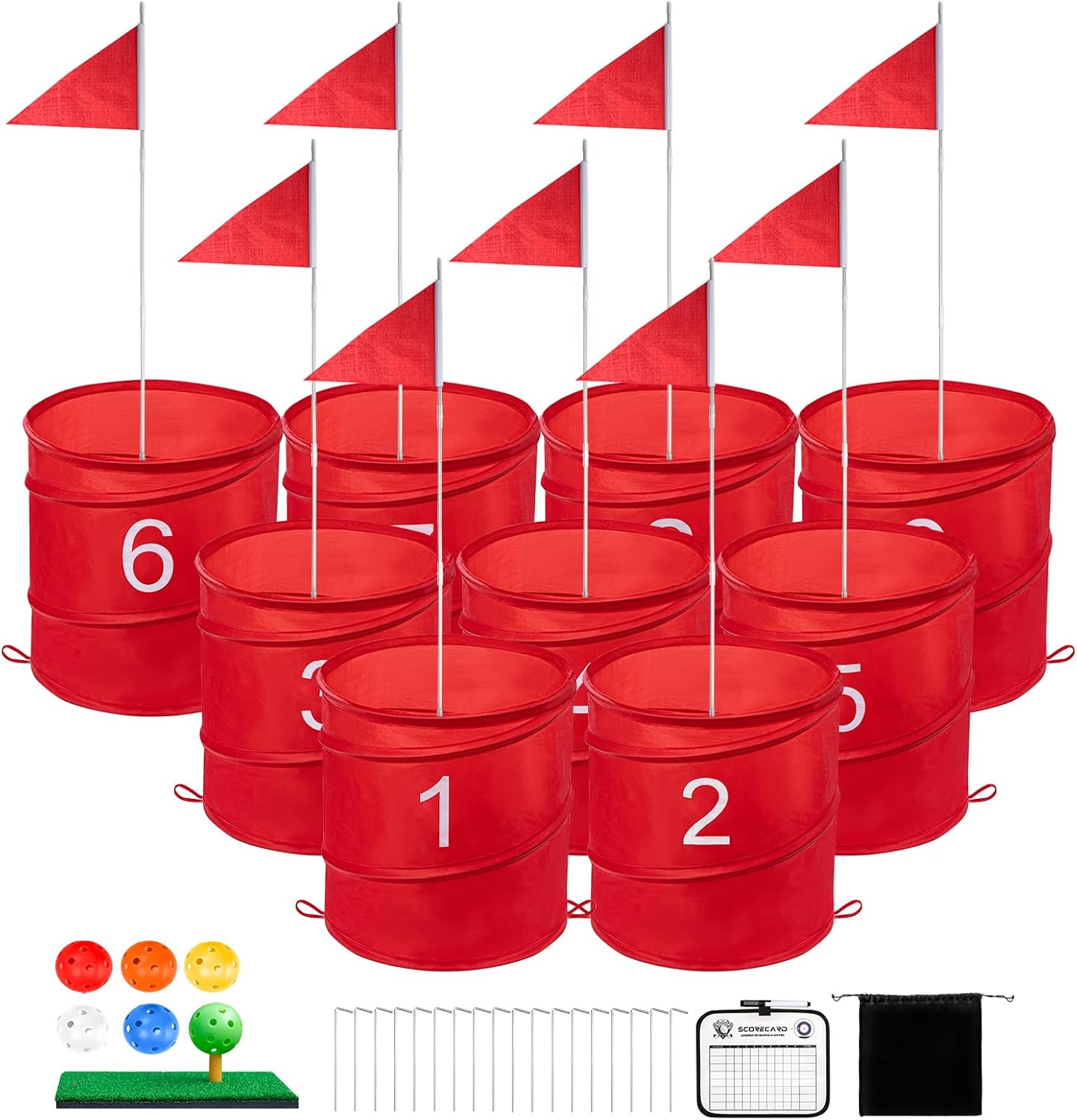 Golf Bucket Yard Game, Backyard Golf Game for Adults Family Kids, Portable 9-Hole Golf Course for Outdoor, Lawn, Park, Beach, Yard, Field Day, Family Reunion, Party Games
