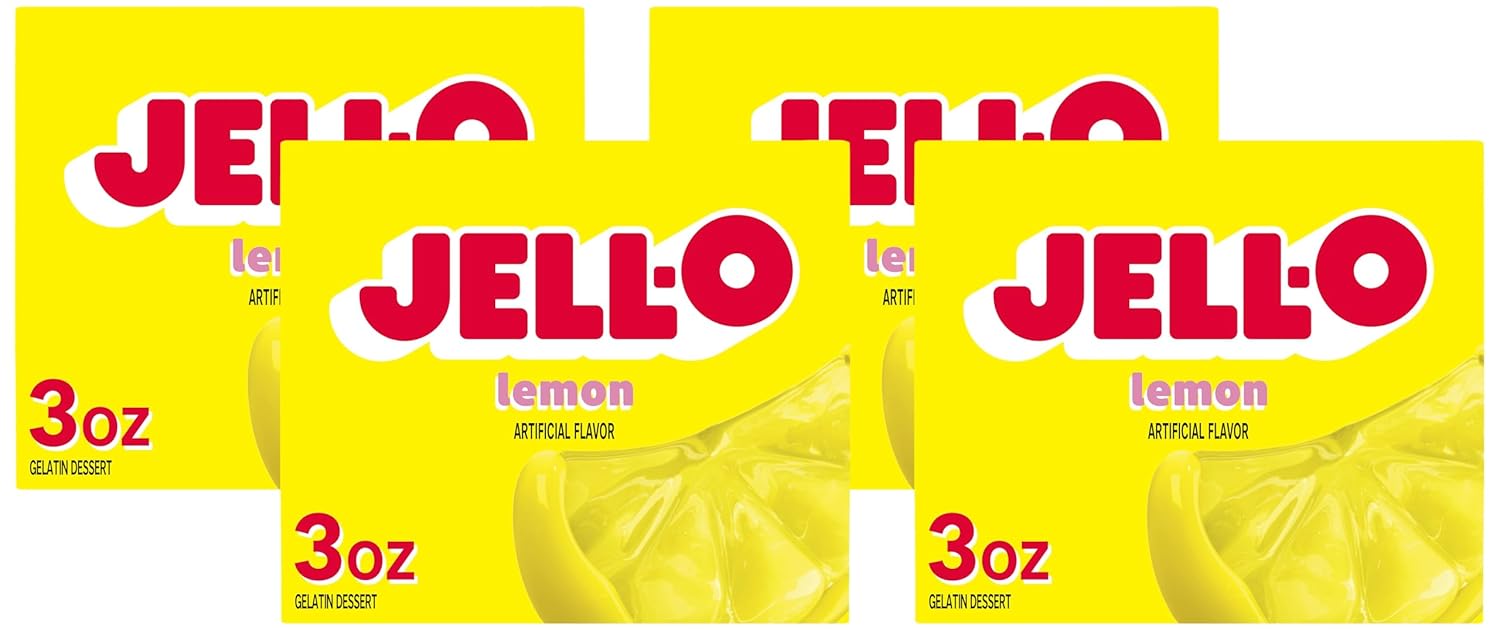 Jell-O Lemon Gelatin Dessert Mix, 3 oz Box (Pack of 4)