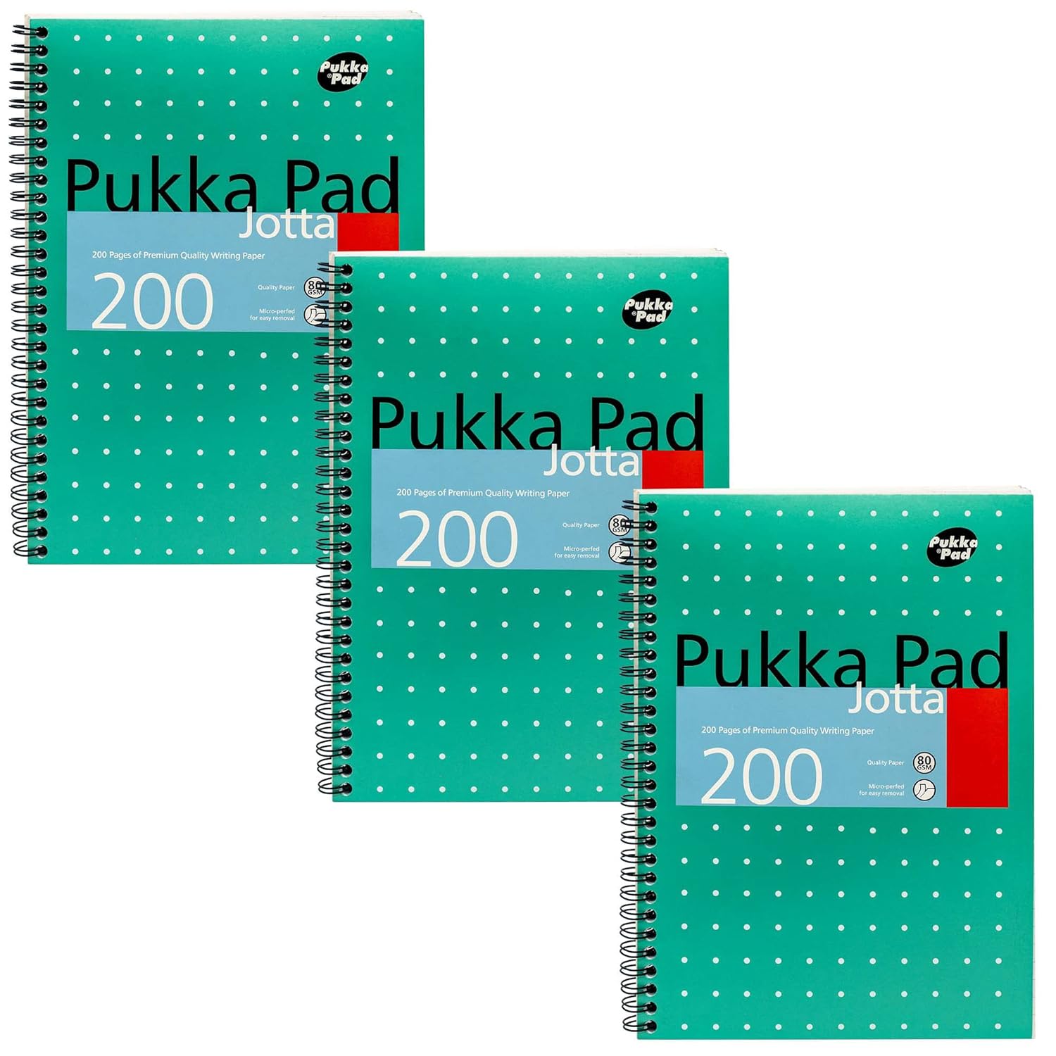 Pukka Pad, B5 Metallic Jotta Book 3-Pack for Home, School, and Office – 10 x 8 in – Wirebound Notebook with 8mm Lines and 80GSM Paper – Features Perforated Edges - 200 Pages, Green