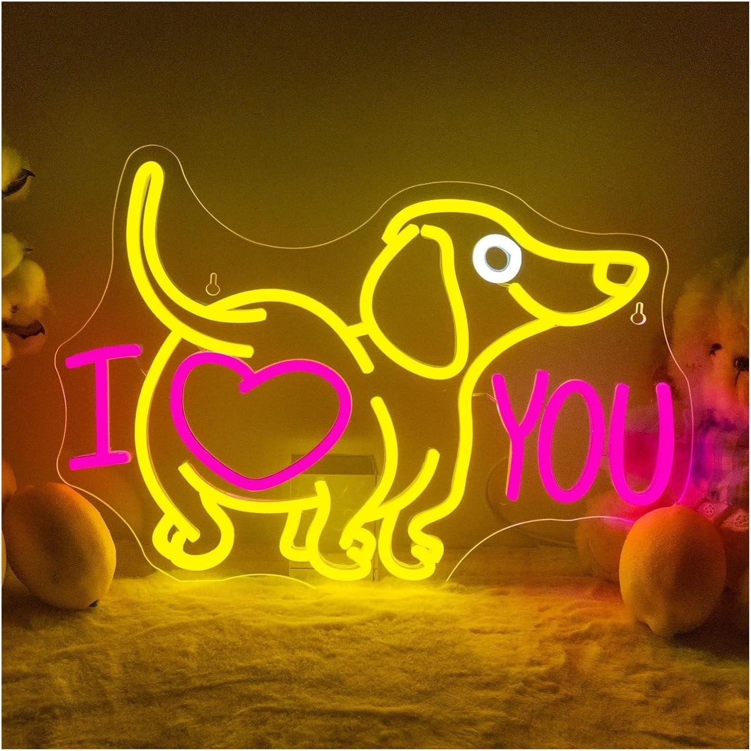 BYNGQW Hanging Art Neon Signs I Love You Neon Sign Cute Dachshund Shaped LED Light for Bedroom Bar Wedding Birthday Party Pet Shop Club Wall Decor USB Lamp 42cmx29cm