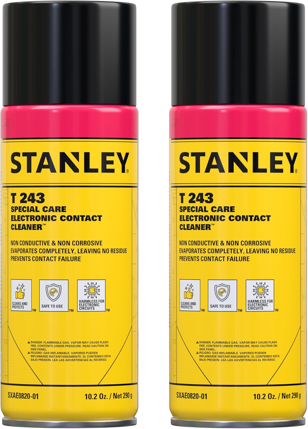 STANLEY T 243 Contact Cleaner Spray – (2x10.2 oz) Electronic Contact Cleaner for Circuit Boards, Switches, Plugs, Relays, Connectors – Non-Corrosive, Fast Drying – No Residue – 10.2 oz, 2 Pack