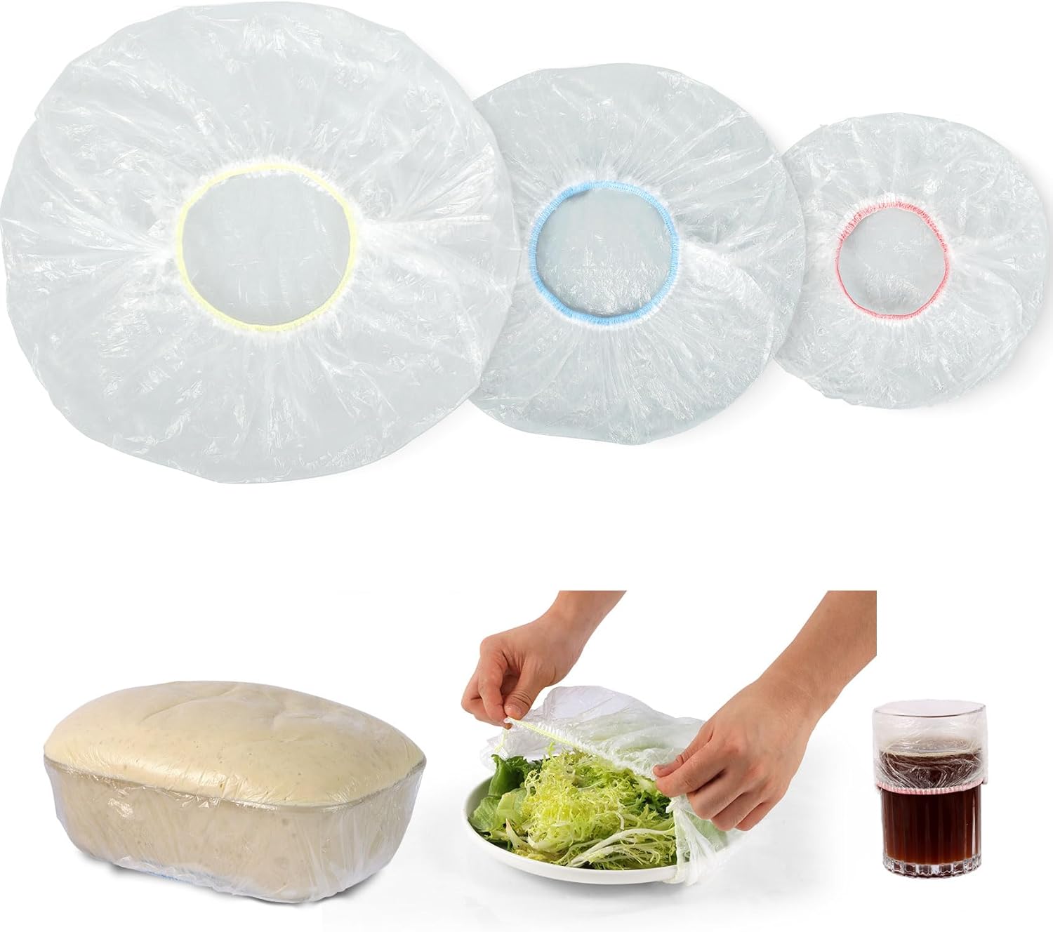 3rd Upgraded Plastic Bowl Covers, 100PCS Bowl Lids for Bread Proofing, 3 Sizes Plastic Covers for Bowls with Elastic, Food Grade Safe Material Food Lids, Reusable
