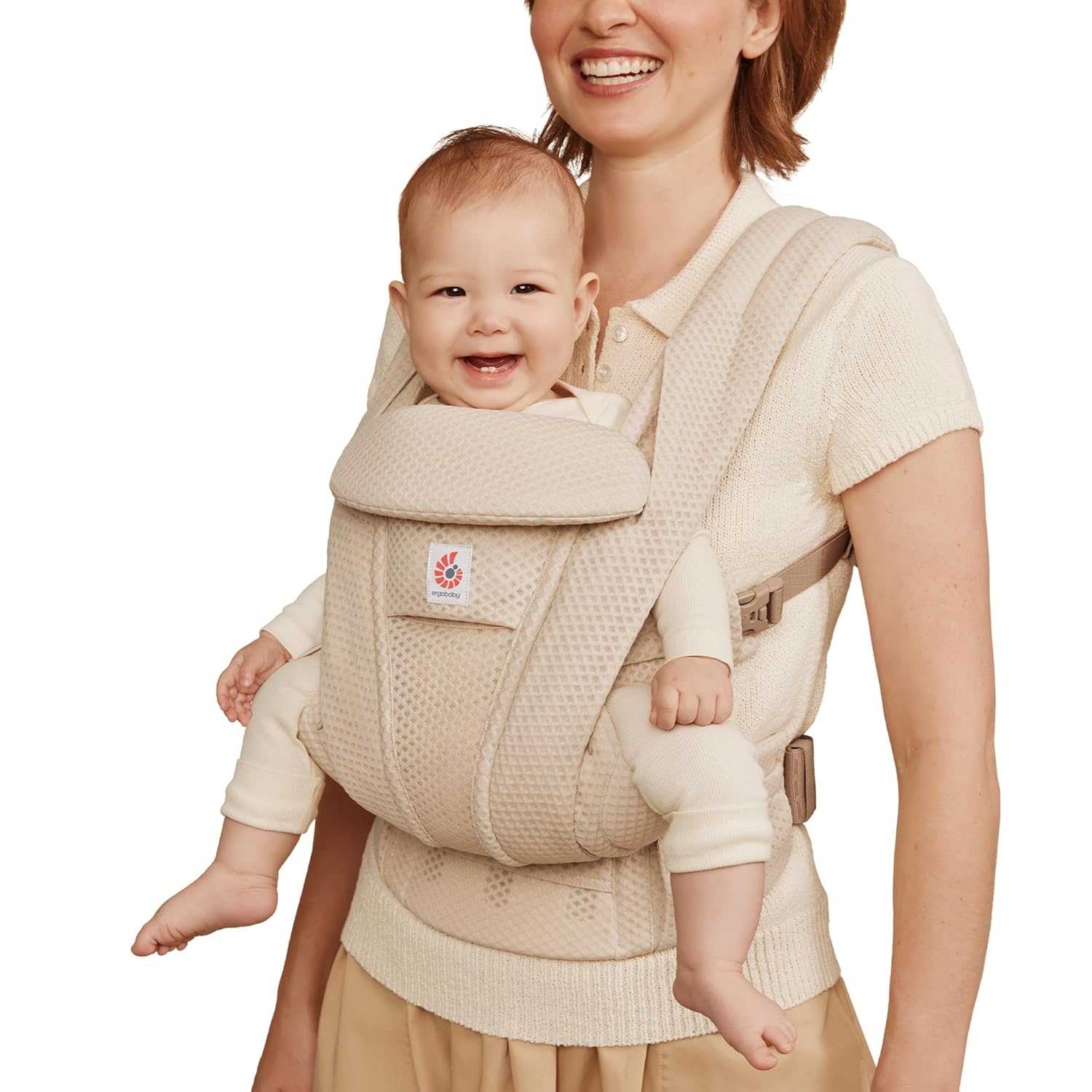 Ergobaby Omni Deluxe All Carry Positions Breathable Mesh Baby Carrier with Enhanced Lumbar Support & Airflow, Newborn to Toddler, (Holds 7-45 lbs), Natural Beige